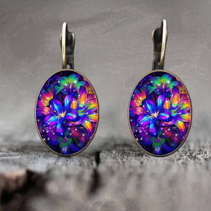 2pcs Galaxy Flower Earrings, Cosmic Floral Design